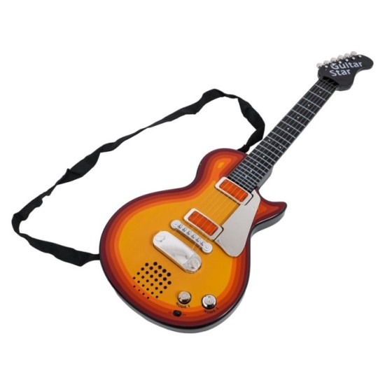 JOKO Detská elektrická gitara s kovovými strunami a s mikrofónom, hnedá