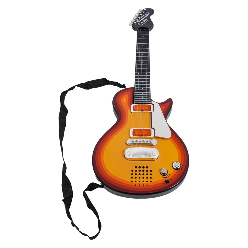 JOKO Detská elektrická gitara s kovovými strunami a s mikrofónom, hnedá