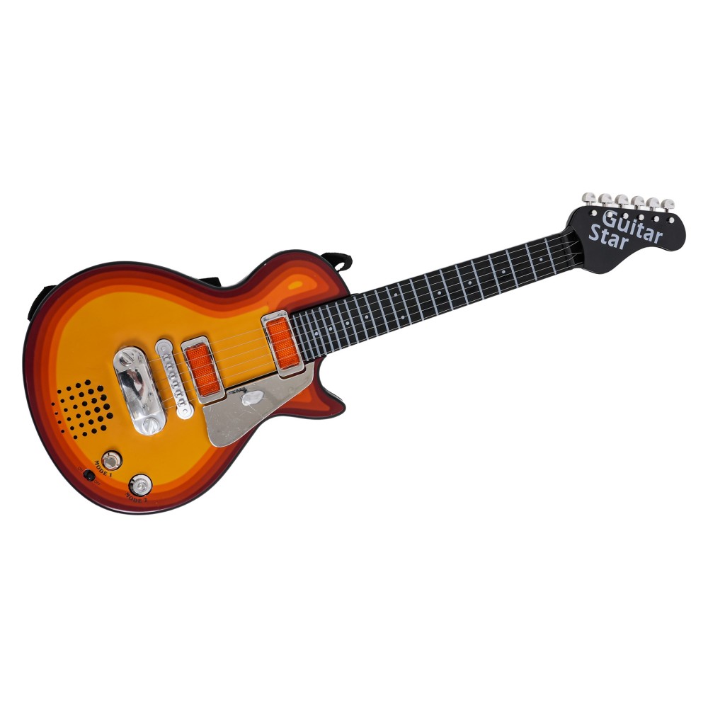 JOKO Detská elektrická gitara s kovovými strunami a s mikrofónom, hnedá