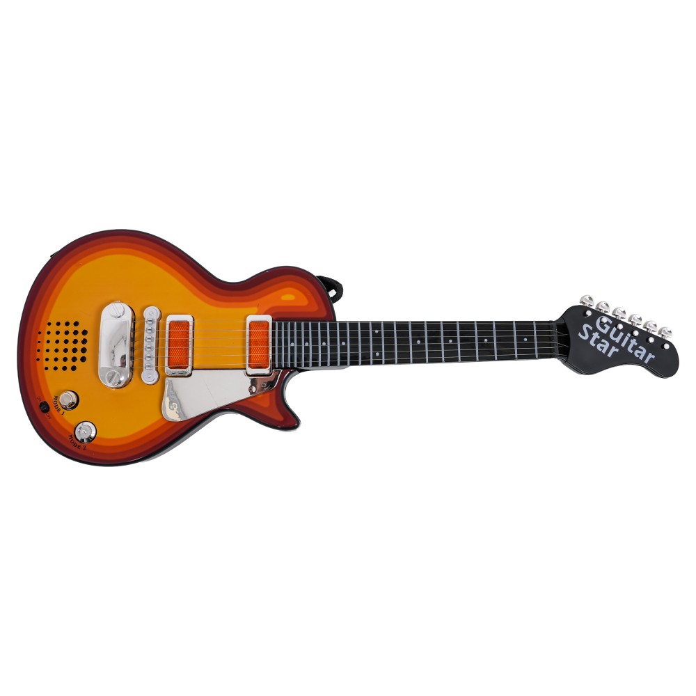 JOKO Detská elektrická gitara s kovovými strunami a s mikrofónom, hnedá