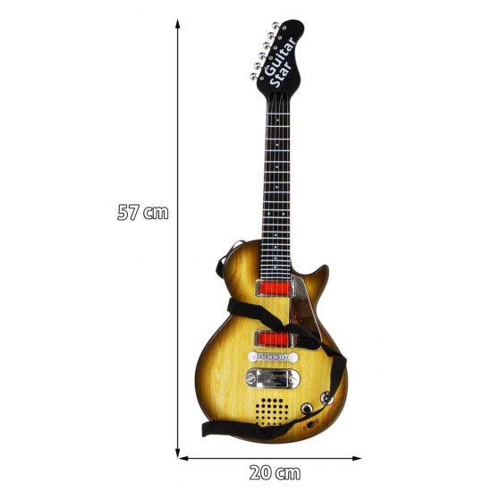 JOKO Detská elektrická gitara s kovovými strunami a s mikrofónom, drevená