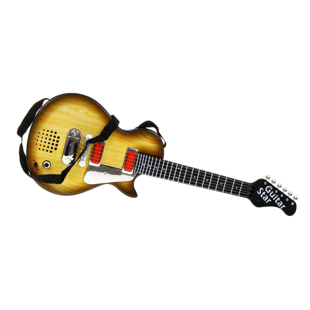 JOKO Detská elektrická gitara s kovovými strunami a s mikrofónom, drevená