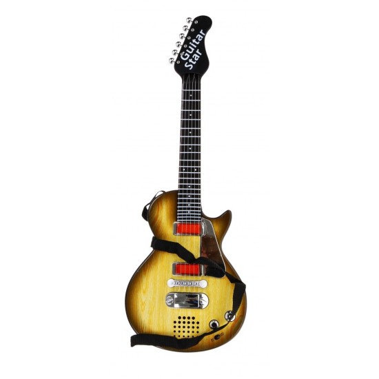 JOKO Detská elektrická gitara s kovovými strunami a s mikrofónom, drevená