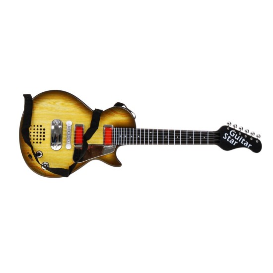 JOKO Detská elektrická gitara s kovovými strunami a s mikrofónom, drevená