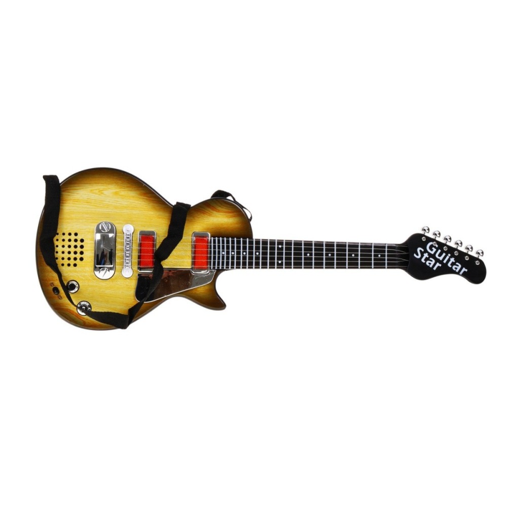 JOKO Detská elektrická gitara s kovovými strunami a s mikrofónom, drevená