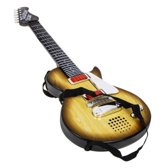 JOKO Detská elektrická gitara s kovovými strunami a s mikrofónom, drevená