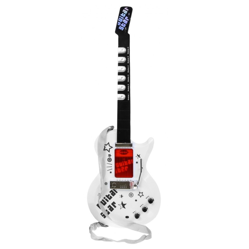 JOKO Elektrická gitara 70 cm s mikrofónom na stojane, biela