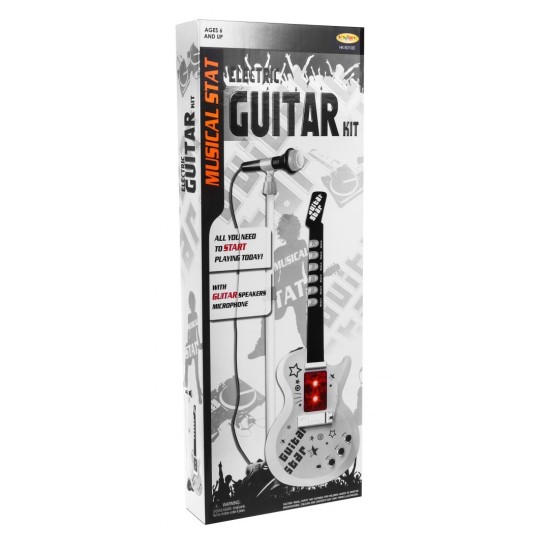 JOKO Elektrická gitara 70 cm s mikrofónom na stojane, biela
