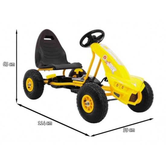 JOKO Šľapacia motokára na pedály Champion Gokart, s voľnobehom, nafukovacie kolesá, nosnosť 40kg, žltá