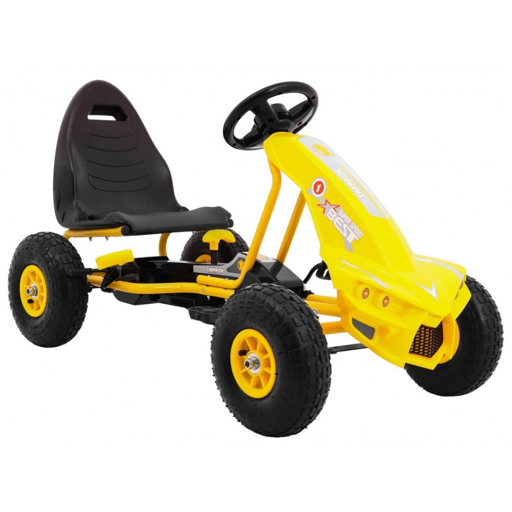 JOKO Šľapacia motokára na pedály Champion Gokart, s voľnobehom, nafukovacie kolesá, nosnosť 40kg, žltá