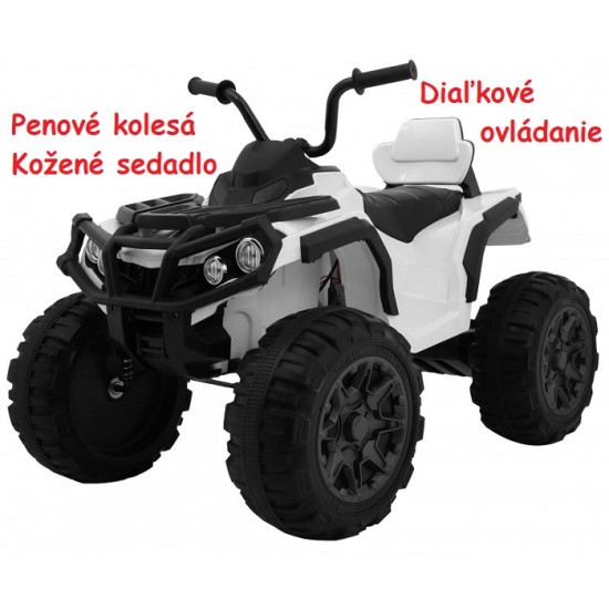 JOKO Elektrická štvorkolka ATV s diaľkovým ovládaním, penové kolesá, kožené sedadlo, biela