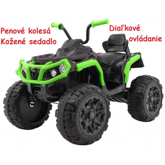 JOKO Elektrická štvorkolka ATV s diaľkovým ovládaním, penové kolesá, kožené sedadlo, čierno-zelená