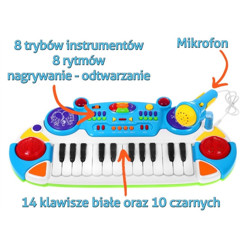 JOKO Detské klávesy so stoličkou 2 oktávové, modré
