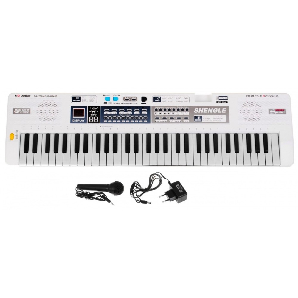 JOKO Detské klávesy MQ-008UF 76cm so Stereo reproduktormi + mikrofón a USB vstup, 61 kláves, Adaptér, biele