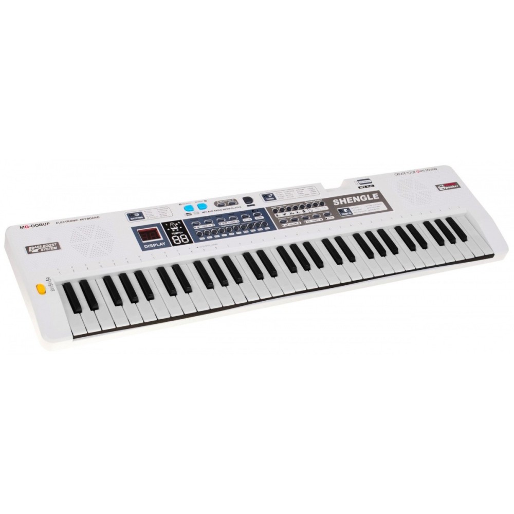 JOKO Detské klávesy MQ-008UF 76cm so Stereo reproduktormi + mikrofón a USB vstup, 61 kláves, Adaptér, biele