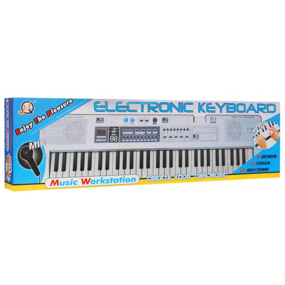 JOKO Detské klávesy MQ-008UF 76cm so Stereo reproduktormi + mikrofón a USB vstup, 61 kláves, Adaptér, biele