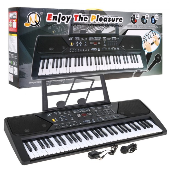 JOKO Detské klávesy 80cm s FM rádiom, USB vstupom a Mikrofónom + Bluetooth, adaptér, čierne