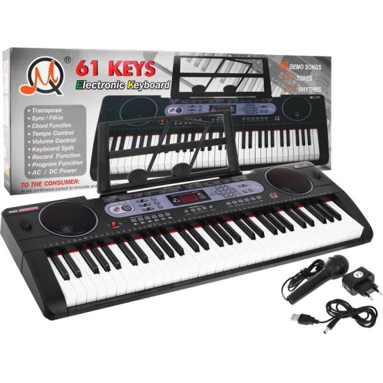 JOKO Detské klávesy 86cm s mikrofónom, USB vstup, Bluetooth, 61 Dynamických klávesov, stereo reproduktory, čierne