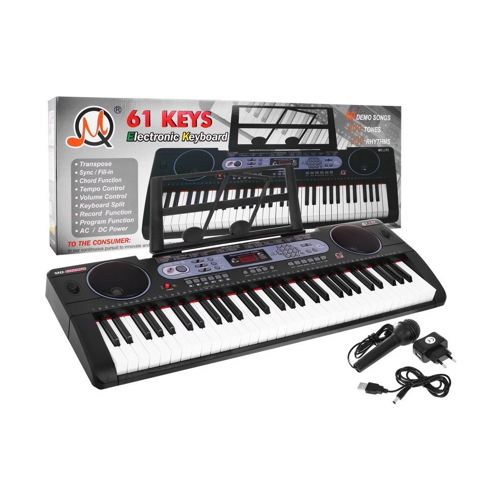 JOKO Detské klávesy 86cm s mikrofónom, USB vstup, Bluetooth, 61 Dynamických klávesov, stereo reproduktory, čierne