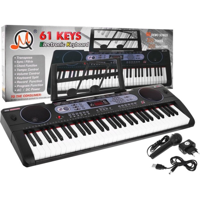 JOKO Detské klávesy 86cm s mikrofónom, USB vstup, Bluetooth, 61 Dynamických klávesov, stereo reproduktory, čierne