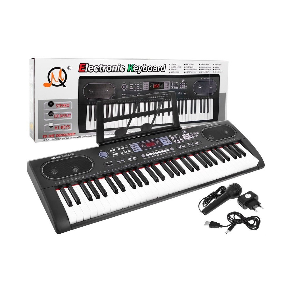 JOKO Veľké Detské klávesy 94cm + mikrofón, Funkcia TAKTOMETRA, USB vstup, Bluetooth režim, 61 dynamických kláves, čierne