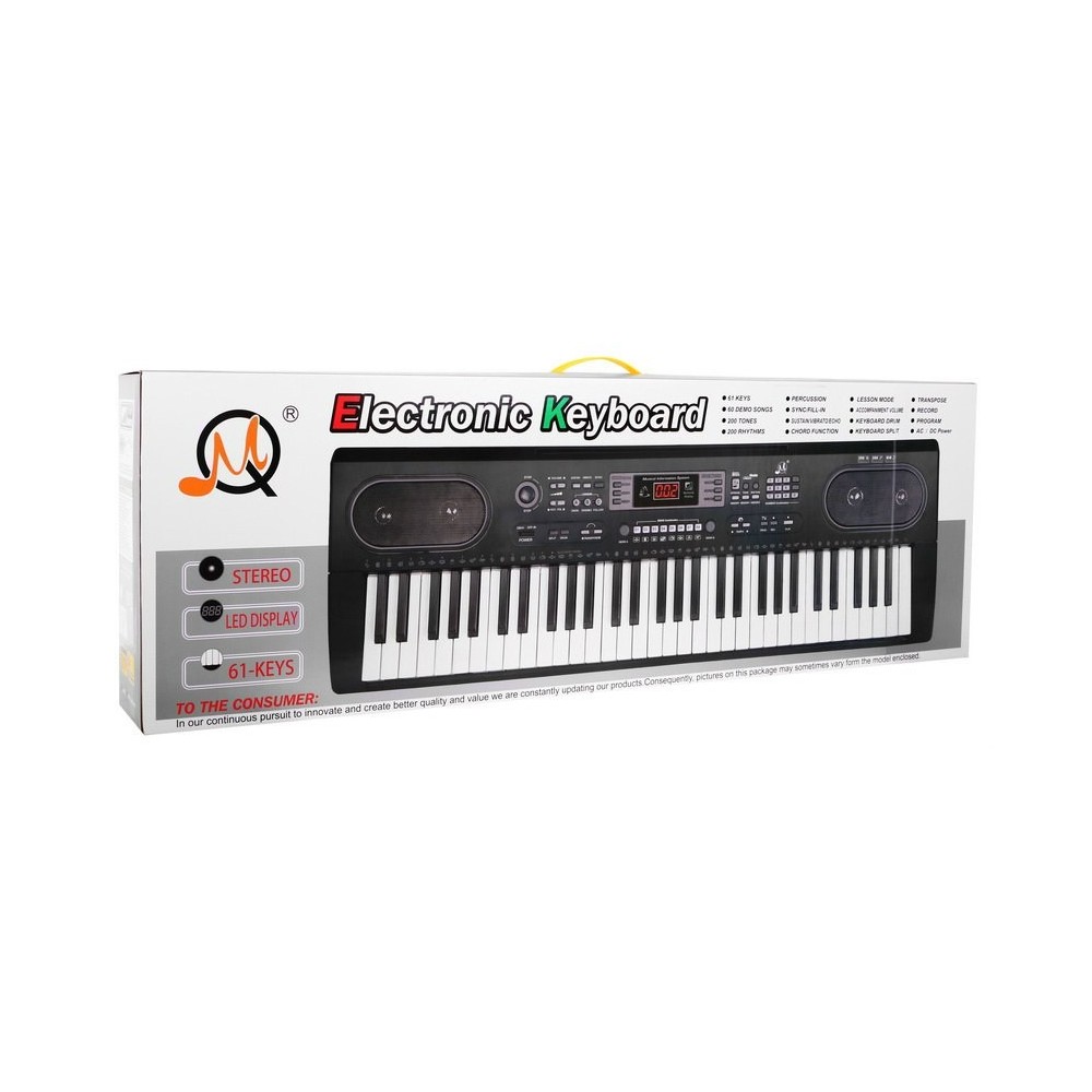 JOKO Veľké Detské klávesy 94cm + mikrofón, Funkcia TAKTOMETRA, USB vstup, Bluetooth režim, 61 dynamických kláves, čierne