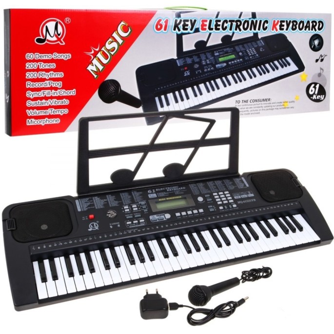 JOKO Detské klávesy 70cm s mikrofónom, USB vstup, Funkcia Taktometra, stereo reproduktory + Adaptér, čierne
