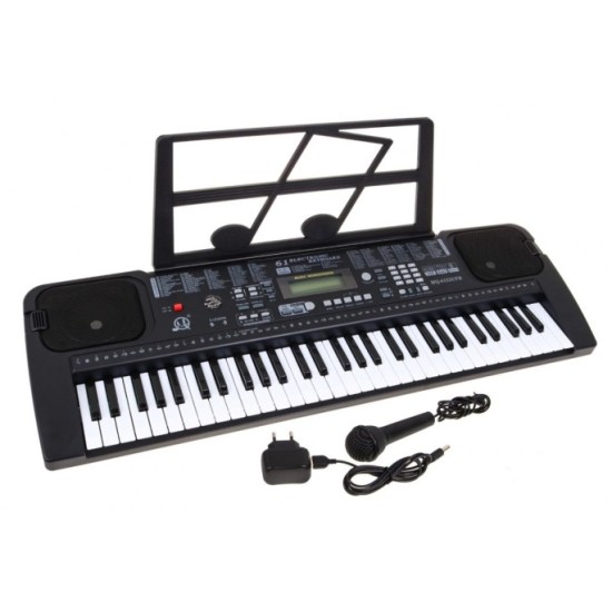 JOKO Detské klávesy 70cm s mikrofónom, USB vstup, Funkcia Taktometra, stereo reproduktory + Adaptér, čierne