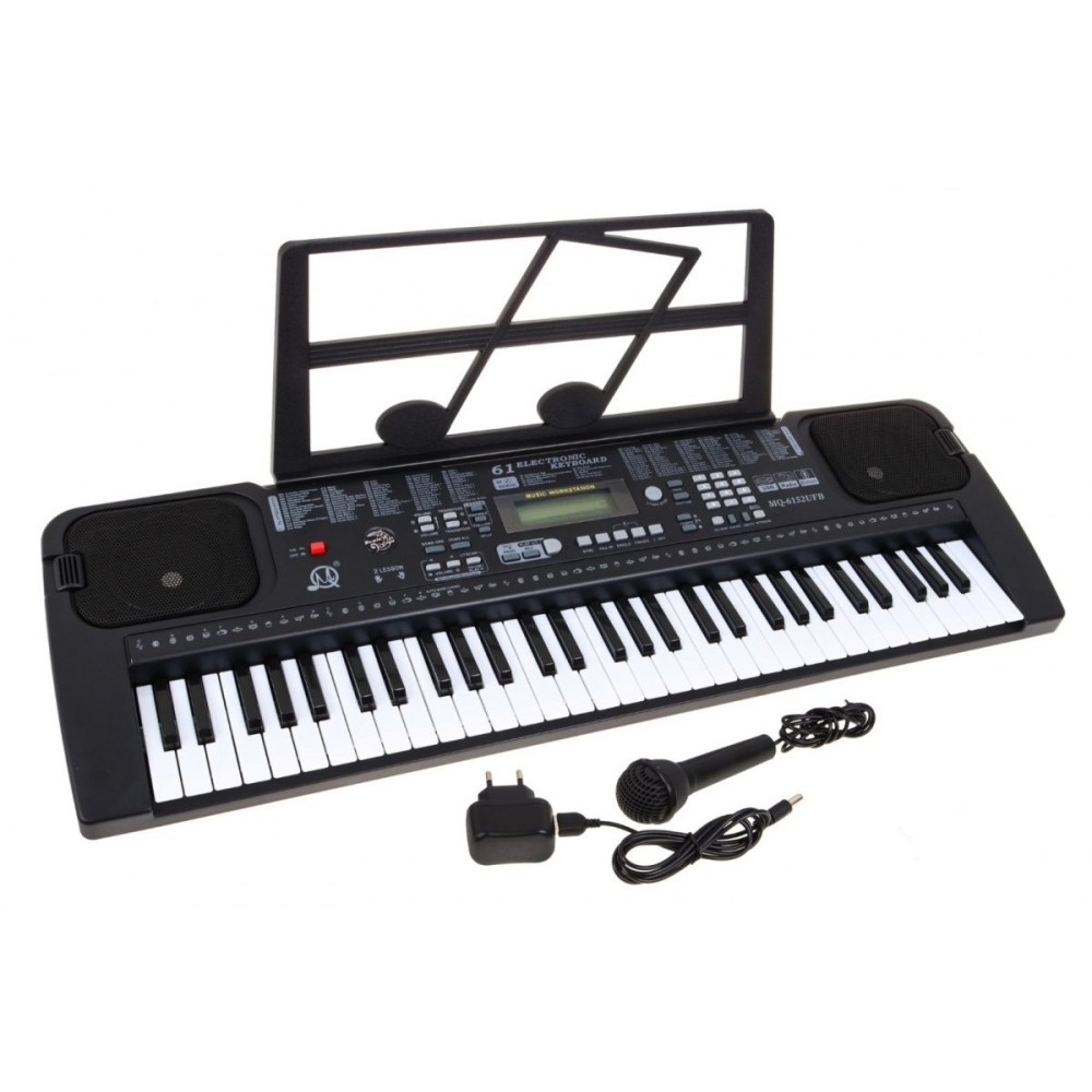 JOKO Detské klávesy 70cm s mikrofónom, USB vstup, Funkcia Taktometra, stereo reproduktory + Adaptér, čierne