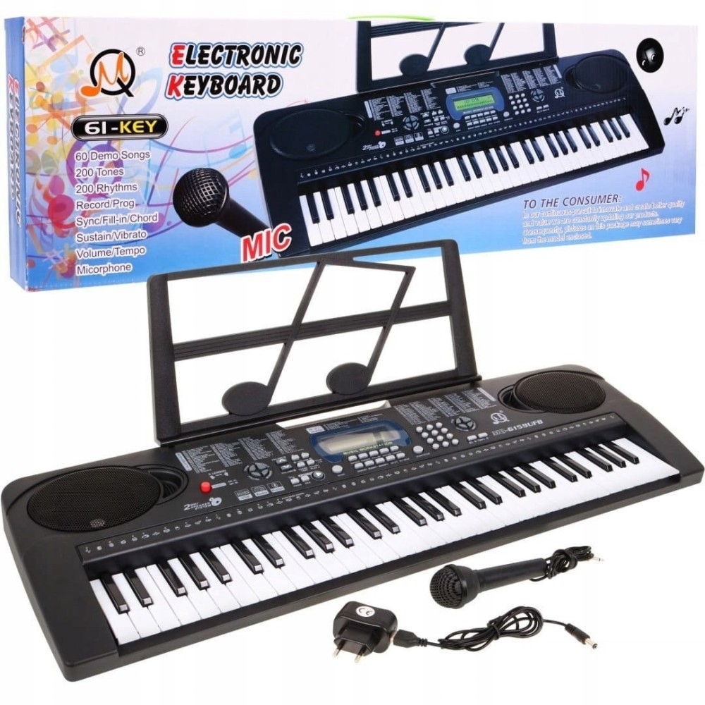 JOKO Detské klávesy 70 cm s mikrofónom, USB vstupom, Bluetooth, Funkcia Taktometra, Stereo reproduktory, čierne