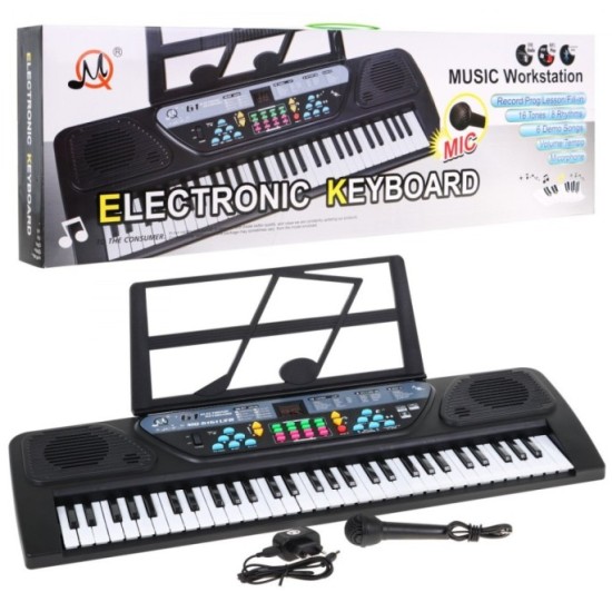 JOKO Detské klávesy 70cm s mikrofónom, FM rádio, USB vstup, Bluetooth, čierne