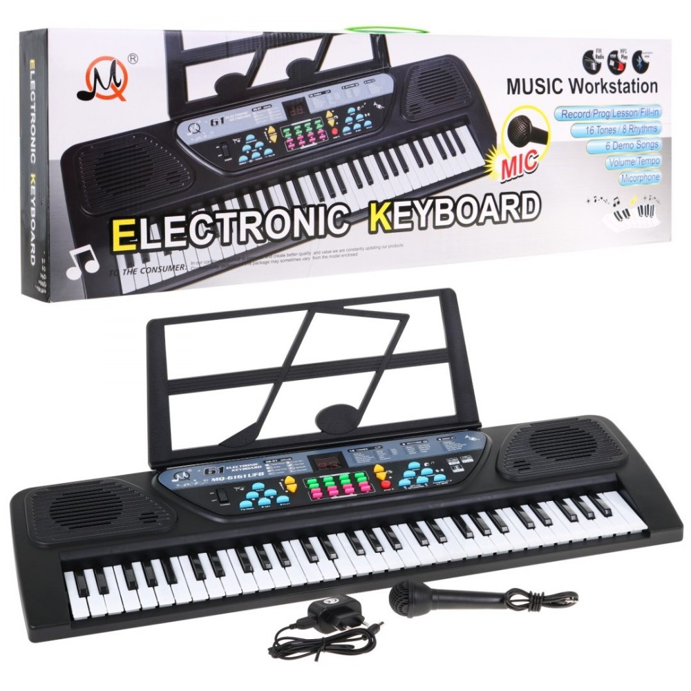 JOKO Detské klávesy 70cm s mikrofónom, FM rádio, USB vstup, Bluetooth, čierne