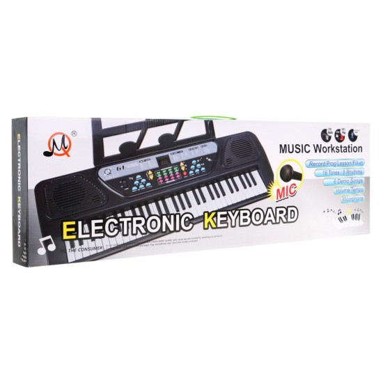JOKO Detské klávesy 70cm s mikrofónom, FM rádio, USB vstup, Bluetooth, čierne