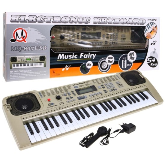JOKO Detské Klávesey 70cm MQ807 s mikrofónom + USB vstup, strieborné
