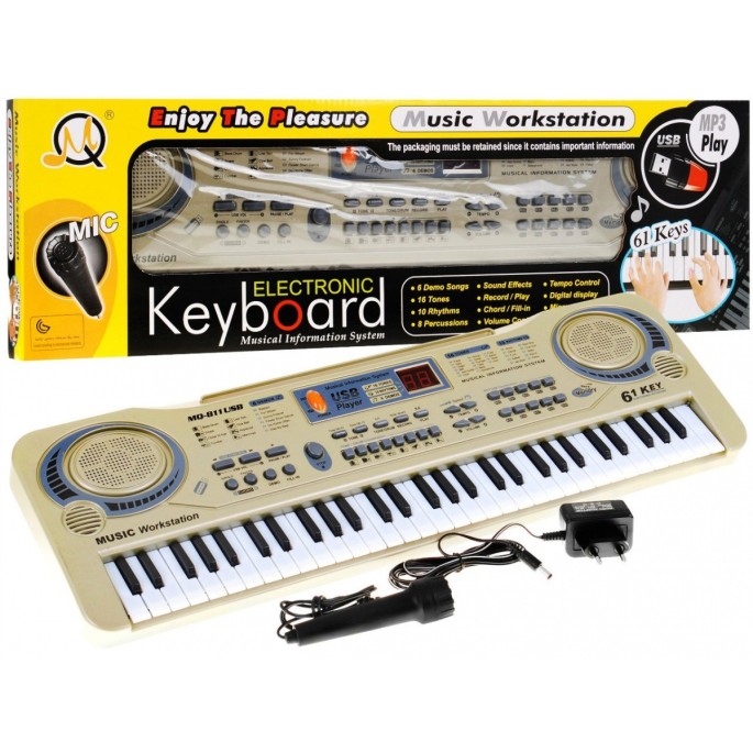 JOKO Detské klávesy 53cm s mikrofónom + USB vstup, strieborné