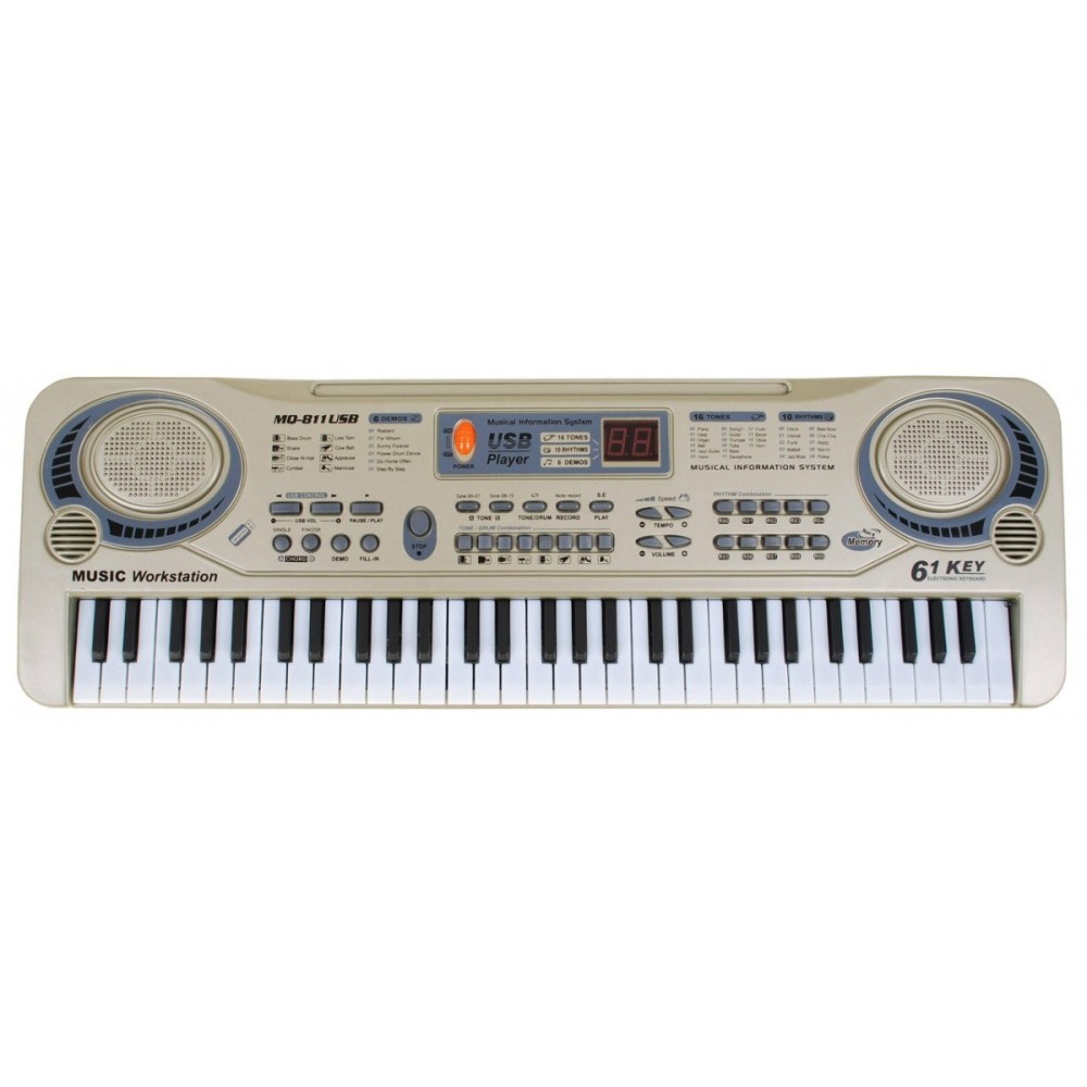 JOKO Detské klávesy 53cm s mikrofónom + USB vstup, strieborné
