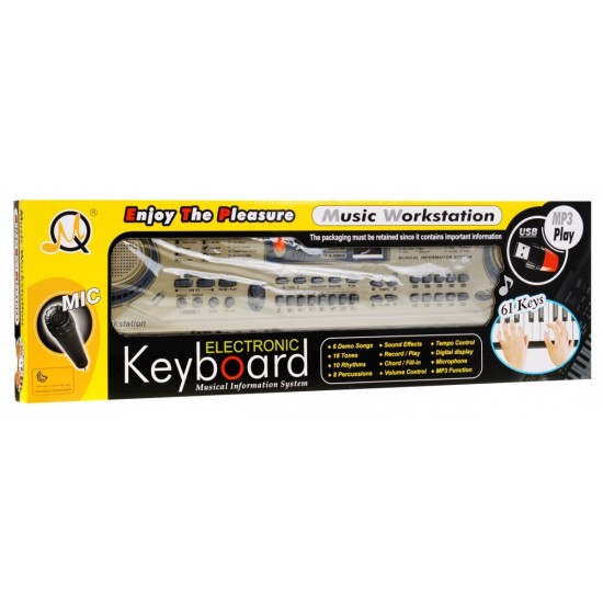 JOKO Detské klávesy 53cm s mikrofónom + USB vstup, strieborné