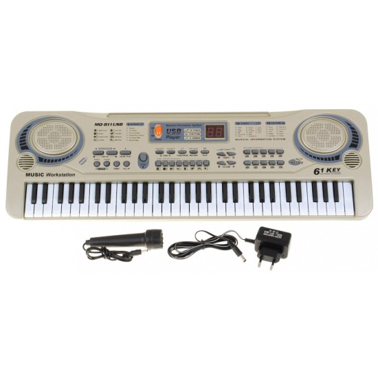 JOKO Detské klávesy 53cm s mikrofónom + USB vstup, strieborné