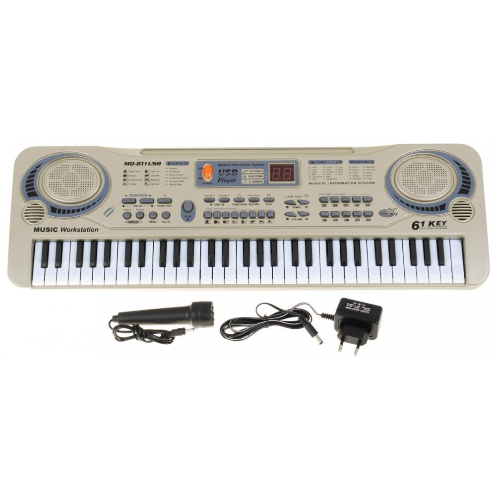 JOKO Detské klávesy 53cm s mikrofónom + USB vstup, strieborné