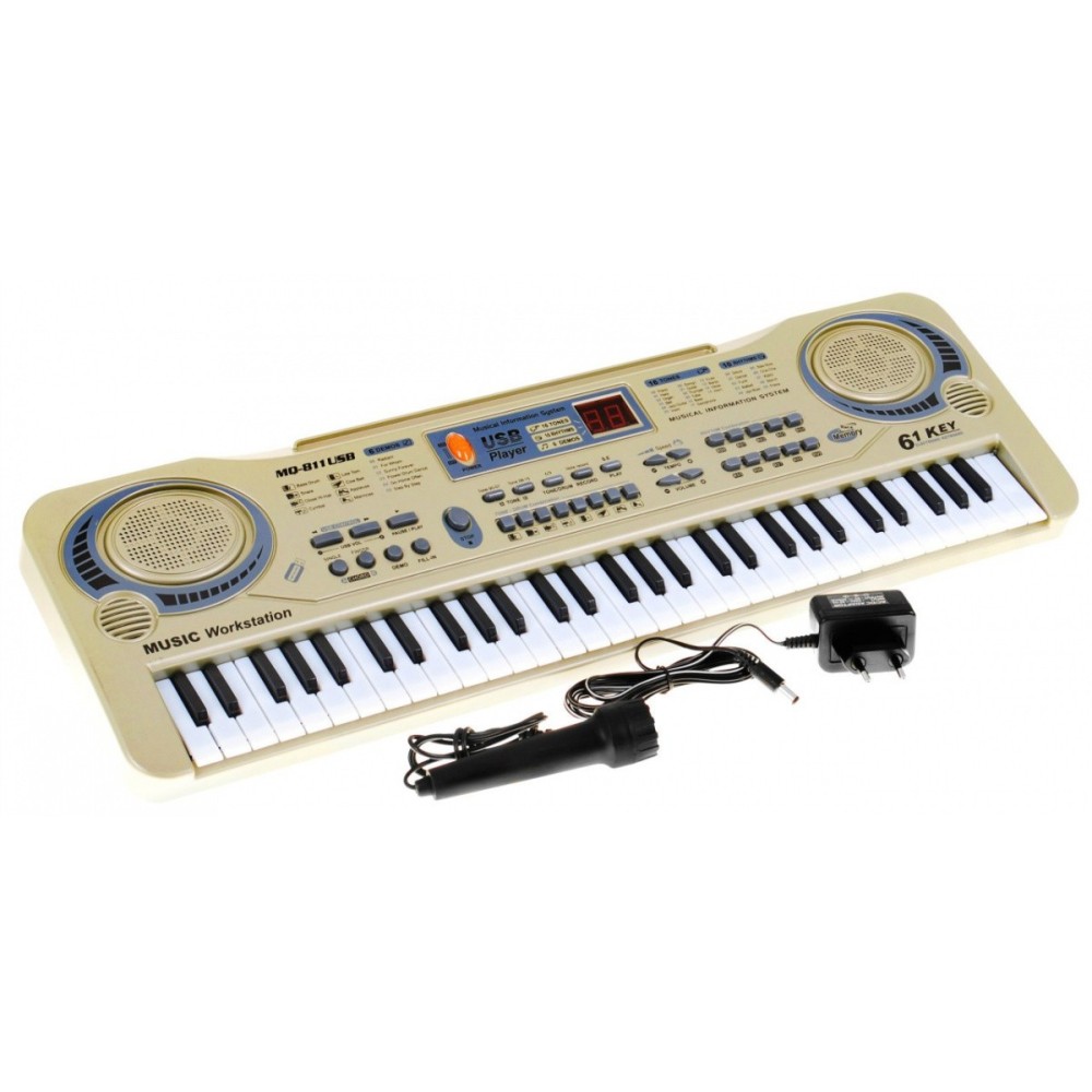 JOKO Detské klávesy 53cm s mikrofónom + USB vstup, strieborné