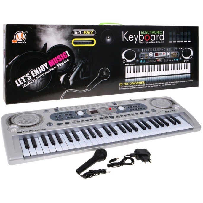 JOKO Detské klávesy 70cm s mikrofónom + USB vstup, strieborné
