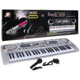 JOKO Detské klávesy 70cm s mikrofónom + USB vstup, strieborné