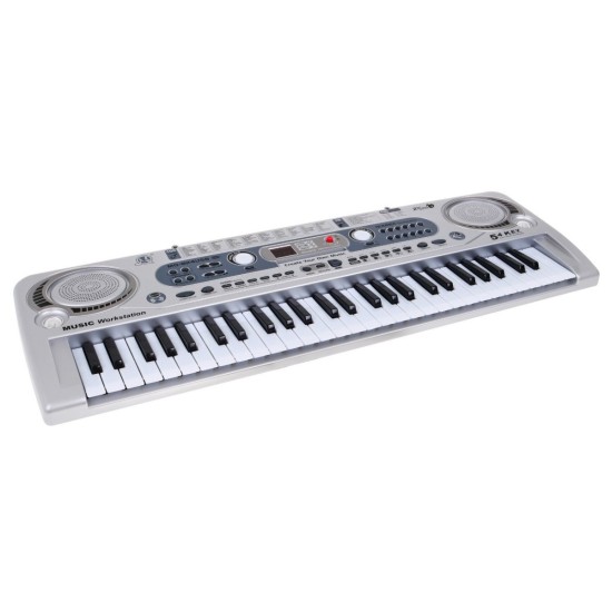 JOKO Detské klávesy 70cm s mikrofónom + USB vstup, strieborné