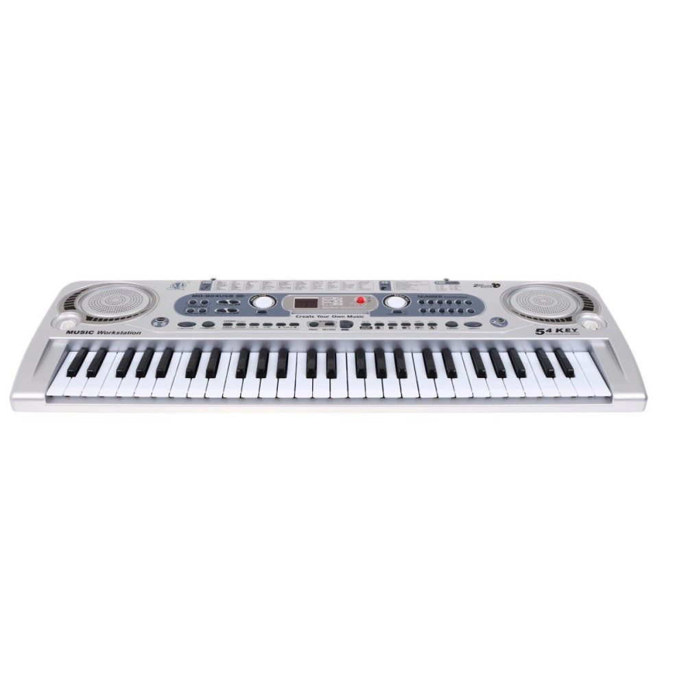 JOKO Detské klávesy 70cm s mikrofónom + USB vstup, strieborné