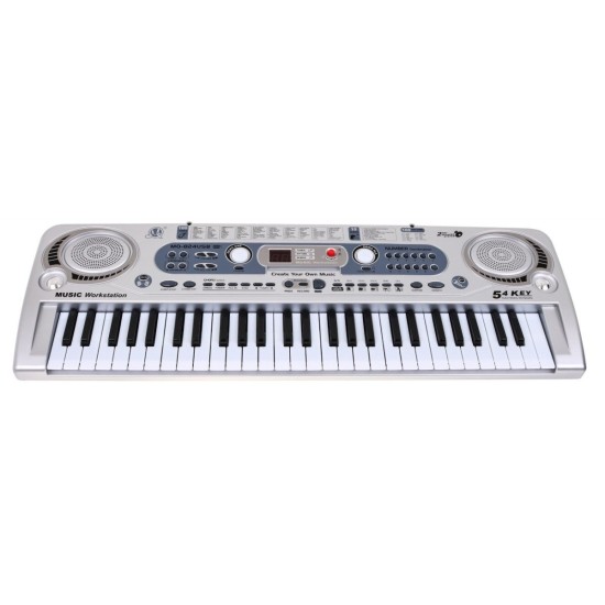 JOKO Detské klávesy 70cm s mikrofónom + USB vstup, strieborné