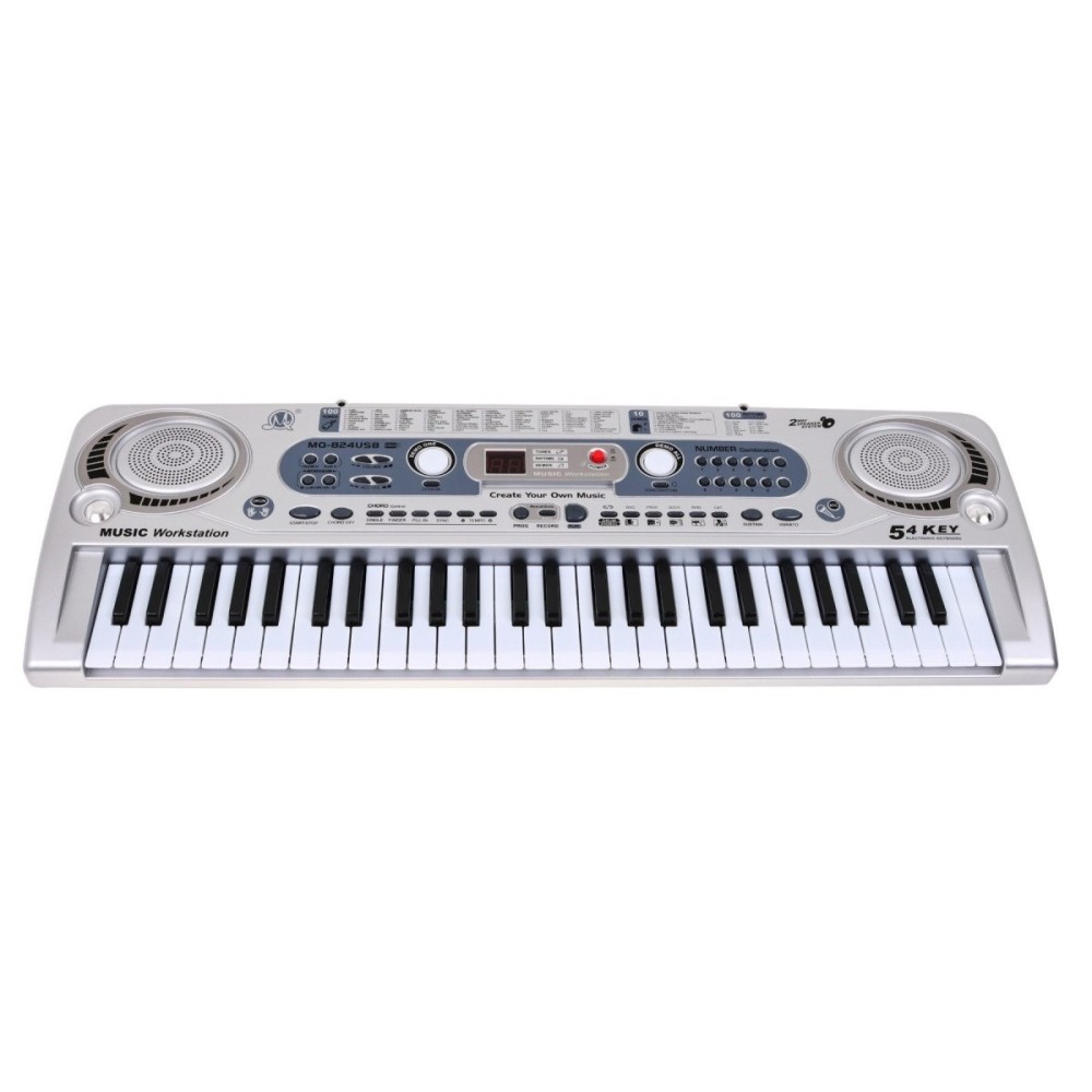 JOKO Detské klávesy 70cm s mikrofónom + USB vstup, strieborné