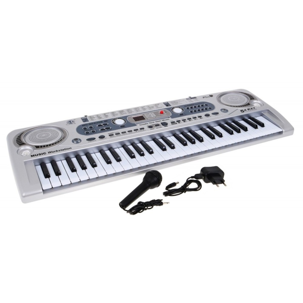 JOKO Detské klávesy 70cm s mikrofónom + USB vstup, strieborné