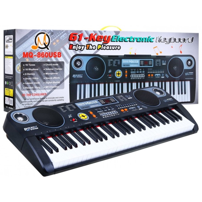 JOKO Detské elektrické klávesy 86cm s mikrofónom, USB vstup, 61 dynamický klávesov, stereo reproduktory, čierne