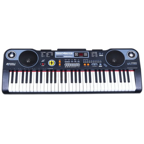 JOKO Detské elektrické klávesy 86cm s mikrofónom, USB vstup, 61 dynamický klávesov, stereo reproduktory, čierne