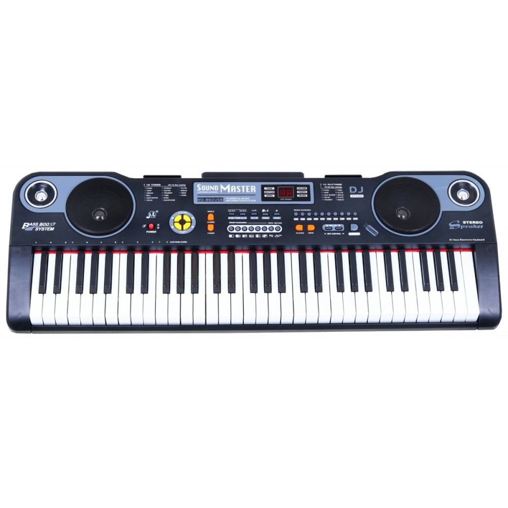 JOKO Detské elektrické klávesy 86cm s mikrofónom, USB vstup, 61 dynamický klávesov, stereo reproduktory, čierne